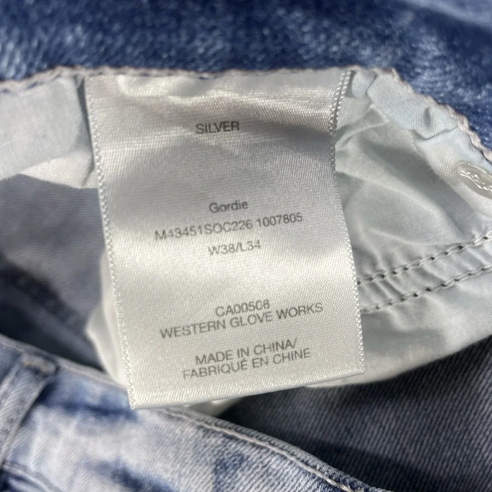 Silver Jeans Gordie Mens Distressed Denim‎ light Blue Jeans 38x34 FITS 40x33